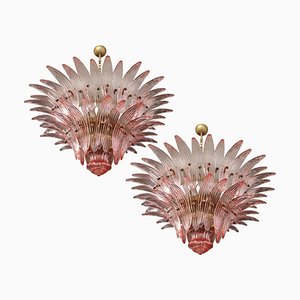 Italian Chandeliers with Pink Leaves, Murano, Set of 2-OVO-1235202