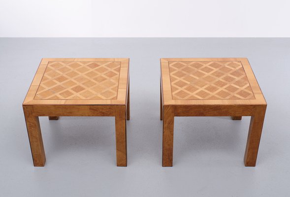 Italian Checkerboard Inlay Side Tables, 1960s, Set of 2-GCG-1364542