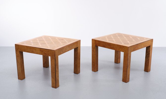 Italian Checkerboard Inlay Side Tables, 1960s, Set of 2-GCG-1364542