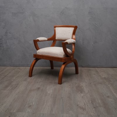 Italian Cherry Wood and White Velvet Armchair, 1930s-UH-868837