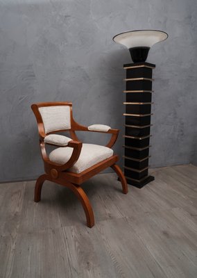 Italian Cherry Wood and White Velvet Armchair, 1930s-UH-868837