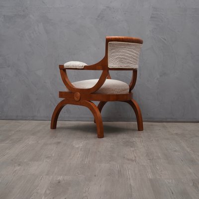 Italian Cherry Wood and White Velvet Armchair, 1930s-UH-868837