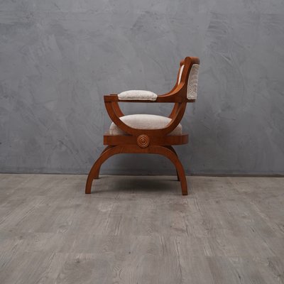 Italian Cherry Wood and White Velvet Armchair, 1930s-UH-868837