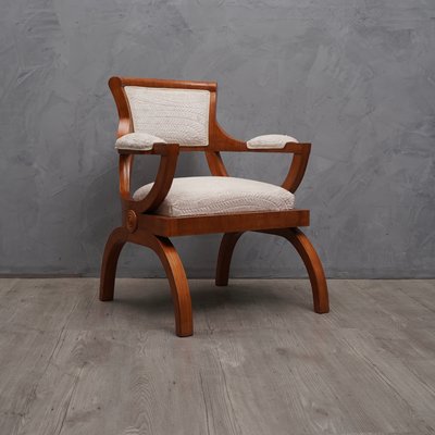 Italian Cherry Wood and White Velvet Armchair, 1930s-UH-868837