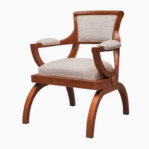 Italian Cherry Wood and White Velvet Armchair, 1930s-UH-868837