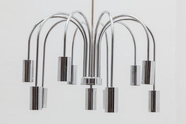 Italian Chrome 10-Arm Chandelier, 1970s-KL-773078