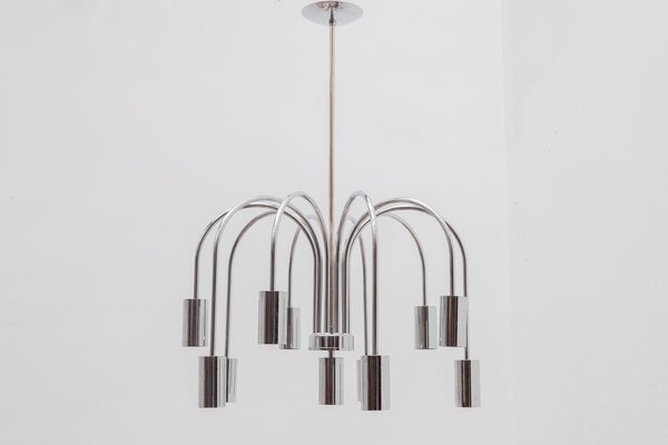 Italian Chrome 10-Arm Chandelier, 1970s-KL-773078