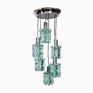 Italian Chrome and Crystal Glass Pendant with Six Lights from Fontana Arte, 1960s-VNE-965954