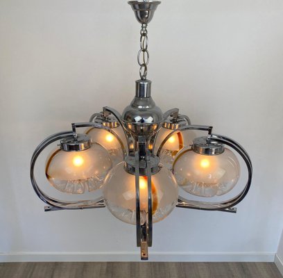 Italian Chrome and Murano Glass Chandelier from Mazzega, 1970s-LYQ-1171670