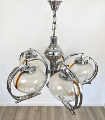 Italian Chrome and Murano Glass Chandelier from Mazzega, 1970s-LYQ-1171670