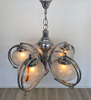 Italian Chrome and Murano Glass Chandelier from Mazzega, 1970s-LYQ-1171670