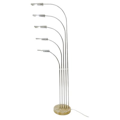 Italian Chrome and Travertine 5 Arms Floor Lamp, 1970s-JG-1239372