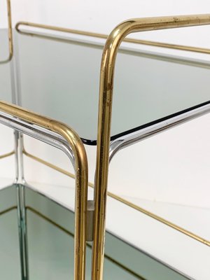 Italian Chrome Brass Smoked Glass and Mirror Bar Cart/Serving Table, 1970s-JDR-1126222