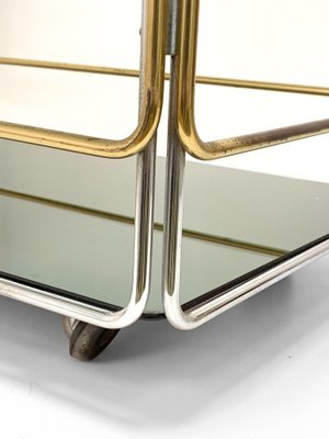 Italian Chrome Brass Smoked Glass and Mirror Bar Cart/Serving Table, 1970s-JDR-1126222