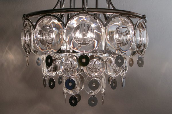 Italian Chrome Chandelier Attributed to Oscar Torlasco, 1970s-MTX-959809