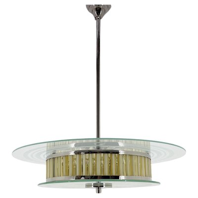 Italian Chrome & Glass Ceiling Light, 1940s-TZ-1735616