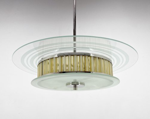 Italian Chrome & Glass Ceiling Light, 1940s-TZ-1735616