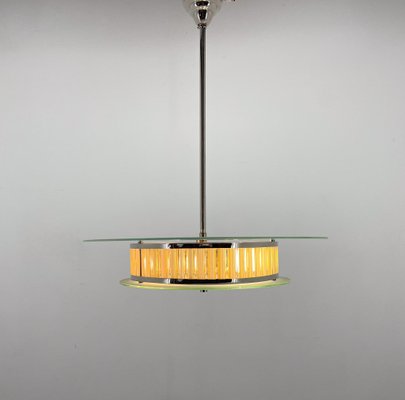 Italian Chrome & Glass Ceiling Light, 1940s-TZ-1735616