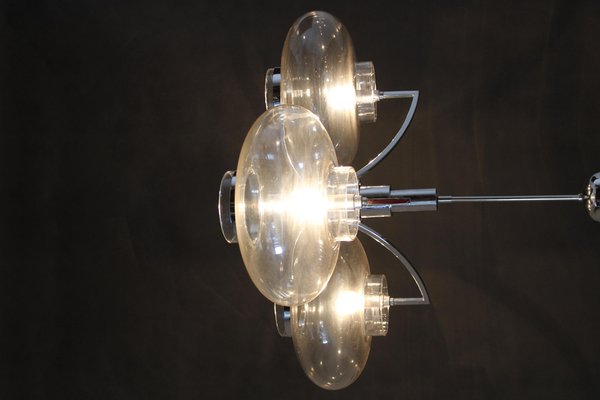 Italian Chrome Plated and Glass Chandelier, 1970s-TZ-2018636