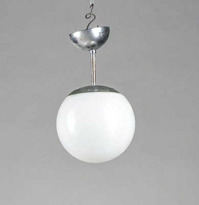 Italian Chrome-Plated Iron Pendant with Opal Glass Ball, 1960s-RAQ-1115459