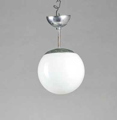 Italian Chrome-Plated Iron Pendant with Opal Glass Ball, 1960s-RAQ-1115459