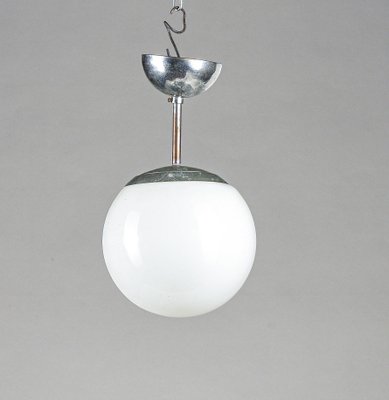 Italian Chrome-Plated Iron Pendant with Opal Glass Ball, 1960s-RAQ-1115459