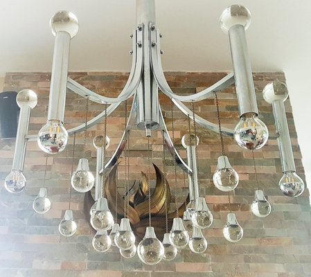 Italian Chrome Plated with Glass Balls Chandelier by Gaetano Sciolari, 1960s-POM-1309320