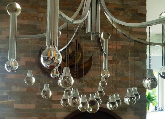 Italian Chrome Plated with Glass Balls Chandelier by Gaetano Sciolari, 1960s-POM-1309320