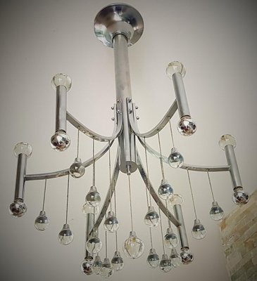 Italian Chrome Plated with Glass Balls Chandelier by Gaetano Sciolari, 1960s-POM-1309320