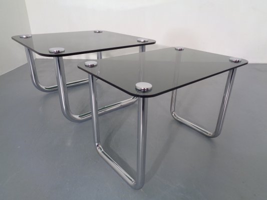 Italian Chrome & Smoked Glass Side Tables, 1970s, Set of 2-RDW-726085