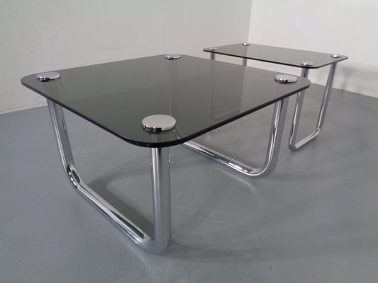 Italian Chrome & Smoked Glass Side Tables, 1970s, Set of 2-RDW-726085