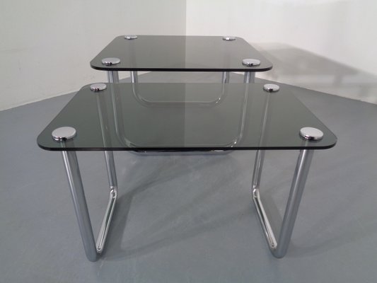 Italian Chrome & Smoked Glass Side Tables, 1970s, Set of 2-RDW-726085