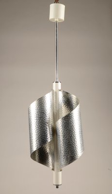 Italian Chromed and Embossed Steel and Ceiling Lamp, 1970s-RAQ-592472