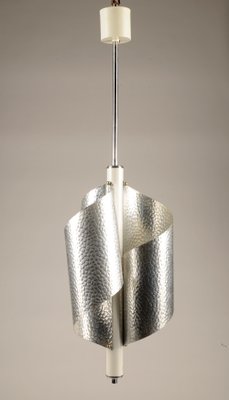 Italian Chromed and Embossed Steel and Ceiling Lamp, 1970s-RAQ-592472