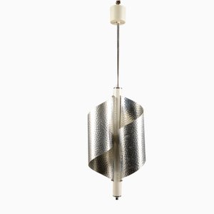 Italian Chromed and Embossed Steel and Ceiling Lamp, 1970s-RAQ-592472