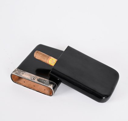 Italian Cigar Case in Leather and Solid Silver, Italy, 1960s-JDR-1359066