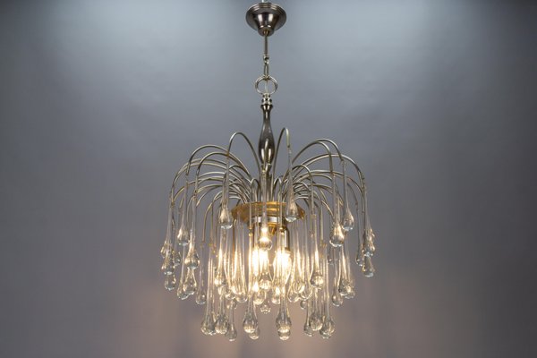 Italian Clear Murano Glass and Chromed Brass Three-Light Waterfall Chandelier, 1970s-KEG-1718795