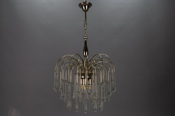 Italian Clear Murano Glass and Chromed Brass Three-Light Waterfall Chandelier, 1970s-KEG-1718795