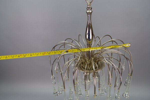 Italian Clear Murano Glass and Chromed Brass Three-Light Waterfall Chandelier, 1970s-KEG-1718795