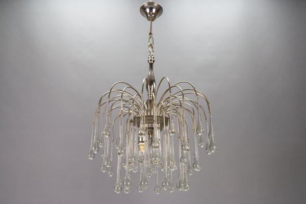 Italian Clear Murano Glass and Chromed Brass Three-Light Waterfall Chandelier, 1970s-KEG-1718795