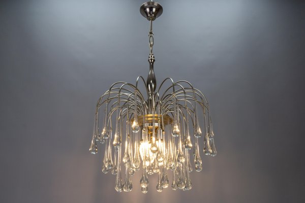 Italian Clear Murano Glass and Chromed Brass Three-Light Waterfall Chandelier, 1970s-KEG-1718795