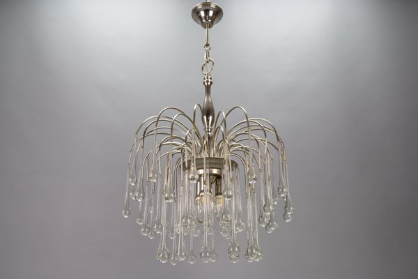 Italian Clear Murano Glass and Chromed Brass Three-Light Waterfall Chandelier, 1970s-KEG-1718795