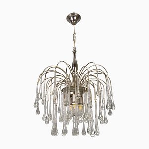 Italian Clear Murano Glass and Chromed Brass Three-Light Waterfall Chandelier, 1970s-KEG-1718795