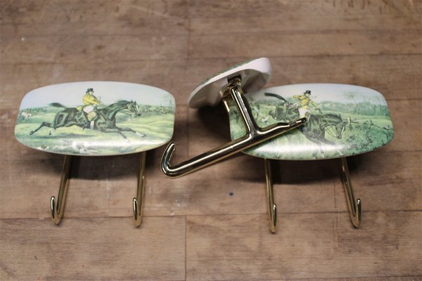 Italian Clothing Hangers in Brass and Plastic with Galloping Horse Scenes, Set of 3-EH-1264025