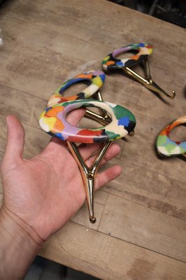 Italian Coat Hangers in Brass & Colored Plastic, 1950s, Set of 5-EH-1318633