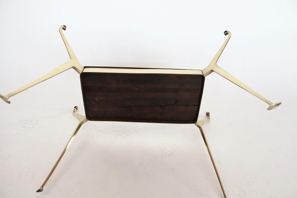 Italian Coffee Table in Brass and Mahogany, 1950s-VNE-966015