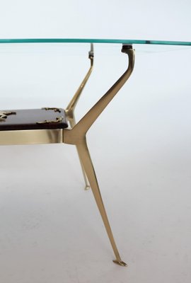 Italian Coffee Table in Brass and Mahogany, 1950s-VNE-966015