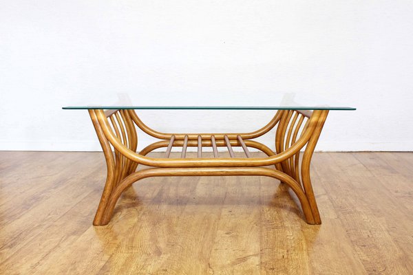 Italian Coffee Table in Glass and Rattan, 1970s-BQF-1802152