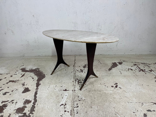 Italian Coffee Table in Wood and Brass with Marble Top by Guglielmo Ulrich, 1950s