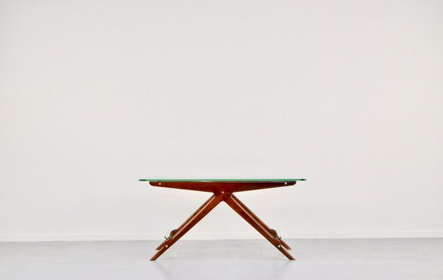 Italian Coffee Table in Wood, Brass and Glass by Cesare Lacca, 1960s-DUG-2041227